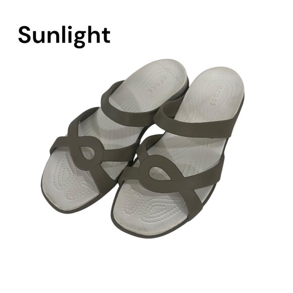 Crocs Womens Slip On Tan Brown Strappy Sandals SZ 11Comfort Outdoor - Picture 1 of 11